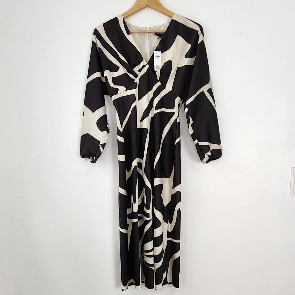 NWT Banana Republic Size 2 Abstract Print Black & White Midi Dress Modern Career